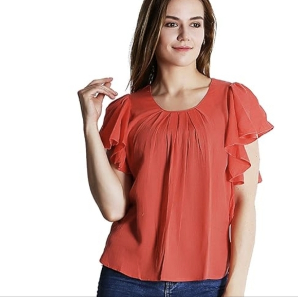 DKNY Red Ruffle Blouse - Picture 12 of 12